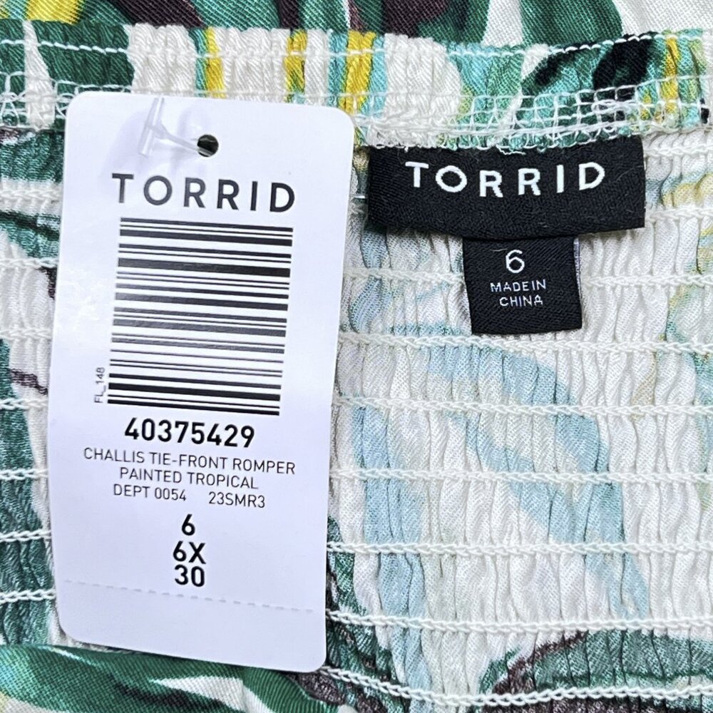 torrid Challis Tie-Front Romper Painted Tropical Botanical Romper Size 6X - NWT - Picture 6 of 9